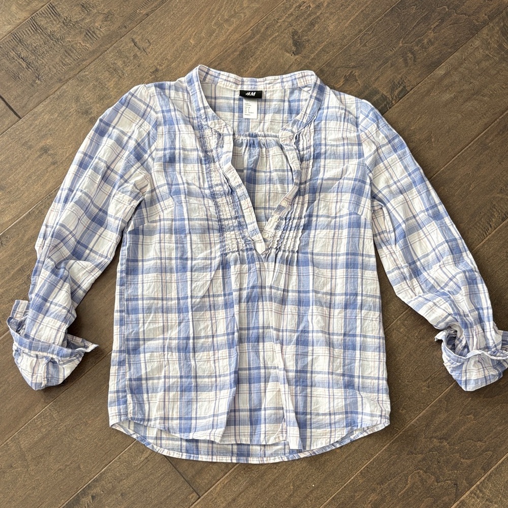 H&M Blue and White Plaid Blouse